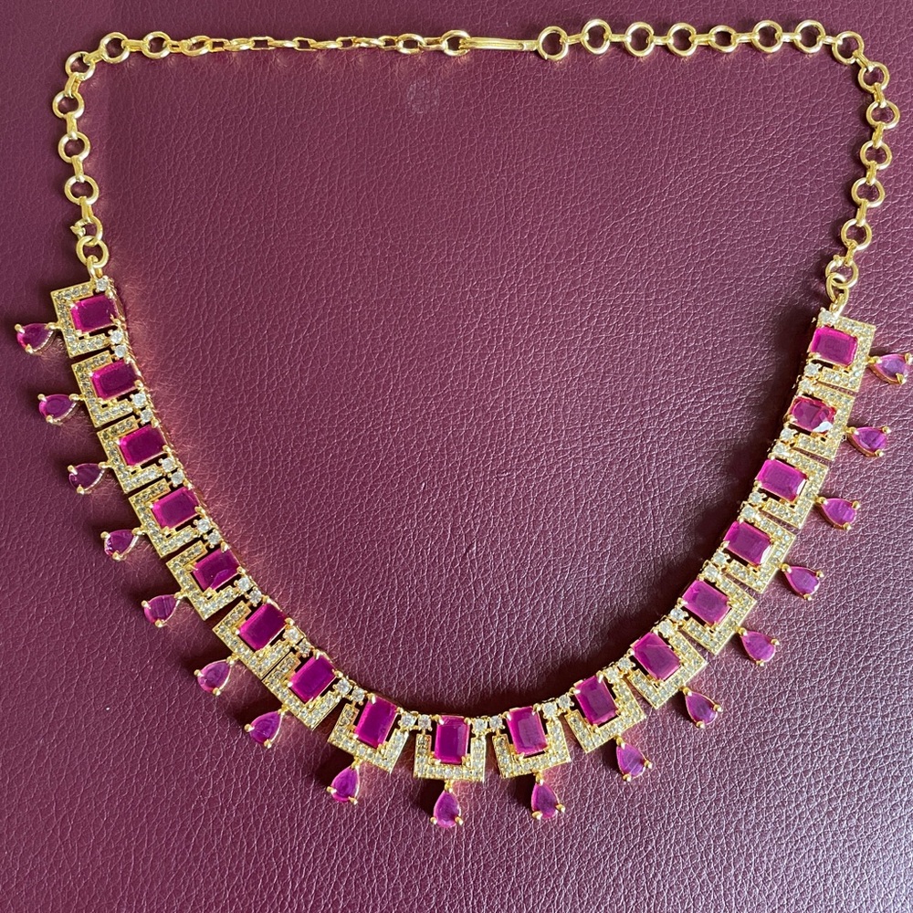 Gold-Tone Pink Gemstone Statement Necklace